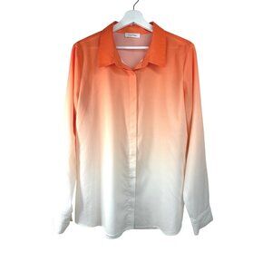 Calvin Klein White Orange Ombre Button Down Longsleeve Shirt  Size X-Large